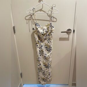 Sweetheart Neckline Floral Dress with Side Slit